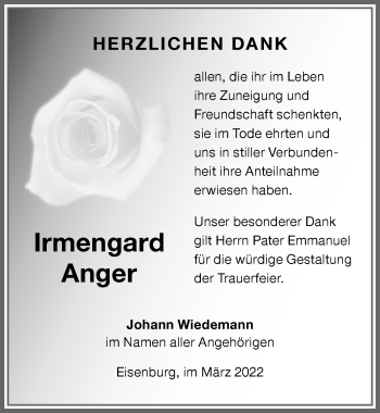 Traueranzeige von Irmengard Anger von Memminger Zeitung