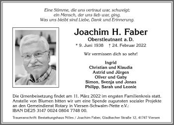 Traueranzeige von Joachim H. Faber von Allgäuer Zeitung, Marktoberdorf