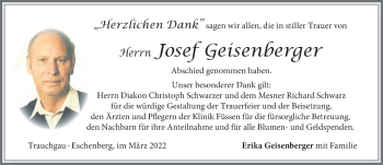 Traueranzeige von Josef Geisenberger von Allgäuer Zeitung, Füssen