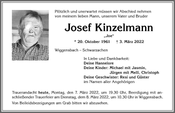 Traueranzeige von Josef Kinzelmann von Allgäuer Zeitung,Kempten