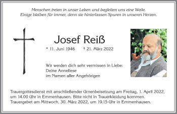 Traueranzeige von Josef Reiß von Allgäuer Zeitung, Kaufbeuren/Buchloe