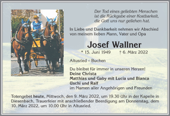 Traueranzeige von Josef Wallner von Allgäuer Zeitung,Kempten