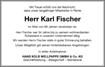 Traueranzeige von Karl Fischer von Memminger Zeitung