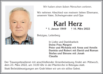 Traueranzeige von Karl Herz von Allgäuer Zeitung,Kempten