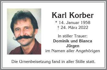 Traueranzeige von Karl Korber von Allgäuer Zeitung, Kaufbeuren/Buchloe