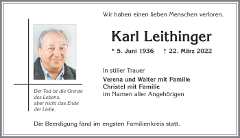 Traueranzeige von Karl Leithinger von Allgäuer Zeitung,Kempten