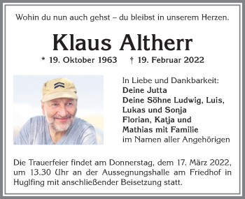 Traueranzeige von Klaus Altherr von Allgäuer Zeitung, Füssen