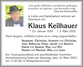 Traueranzeige von Klaus Keilhauer von Allgäuer Zeitung,Kempten
