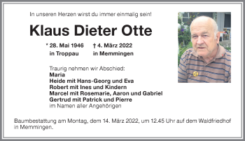 Traueranzeige von Klaus Dieter Otte von Memminger Zeitung
