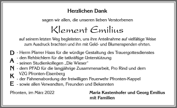 Traueranzeige von Klement Emilius von Allgäuer Zeitung, Füssen
