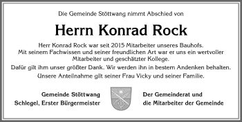 Traueranzeige von Konrad Rock von Allgäuer Zeitung, Kaufbeuren/Buchloe