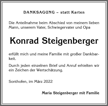 Traueranzeige von Konrad Steigenberger von Allgäuer Anzeigeblatt