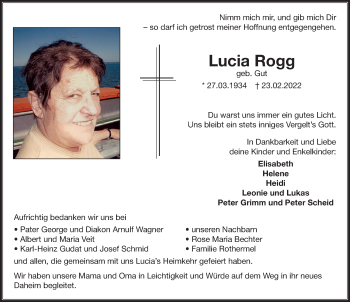 Traueranzeige von Lucia Rogg von Memminger Zeitung