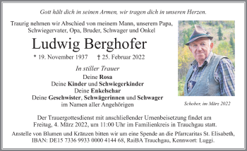 Traueranzeige von Ludwig Berghofer von Allgäuer Zeitung, Füssen