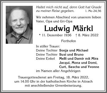 Traueranzeige von Ludwig Märkl von Memminger Zeitung