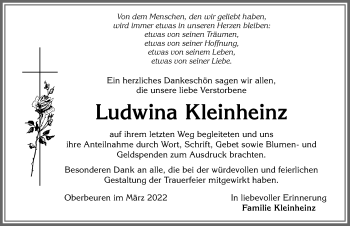 Traueranzeige von Ludwina Kleinheinz von Allgäuer Zeitung, Kaufbeuren/Buchloe