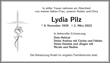 Traueranzeige von Lydia Pilz von Allgäuer Zeitung,Kempten
