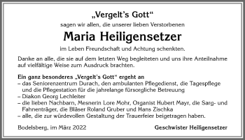 Traueranzeige von Maria Heiligensetzer von Allgäuer Zeitung,Kempten