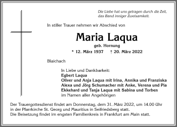 Traueranzeige von Maria Laqua von Allgäuer Anzeigeblatt