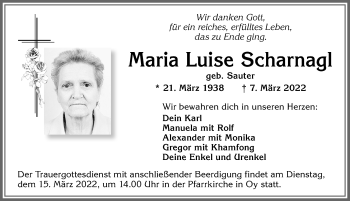 Traueranzeige von Maria Luise Scharnagl von Allgäuer Zeitung,Kempten