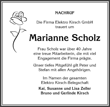 Traueranzeige von Marianne Scholz von Allgäuer Anzeigeblatt
