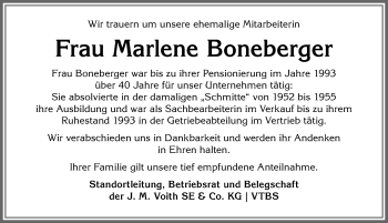 Traueranzeige von Marlene Boneberger von Allgäuer Anzeigeblatt
