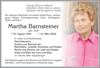 Traueranzeige von Martha Barnsteiner von Allgäuer Zeitung, Füssen