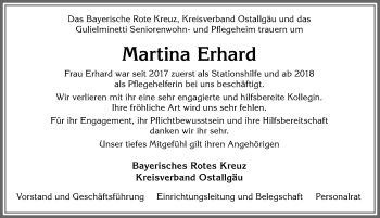 Traueranzeige von Martina Erhard von Allgäuer Zeitung, Marktoberdorf
