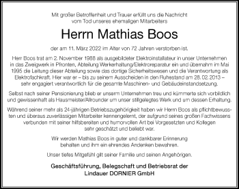 Traueranzeige von Mathias Boos von Allgäuer Zeitung, Marktoberdorf