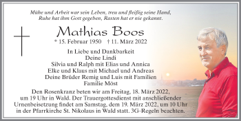 Traueranzeige von Mathias Boos von Allgäuer Zeitung, Marktoberdorf