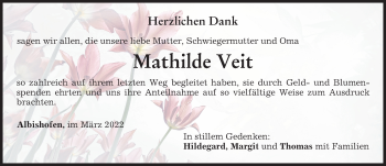 Traueranzeige von Mathilde Veit von Memminger Zeitung