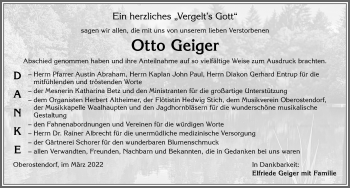 Traueranzeige von Otto Geiger von Allgäuer Zeitung, Kaufbeuren/Buchloe