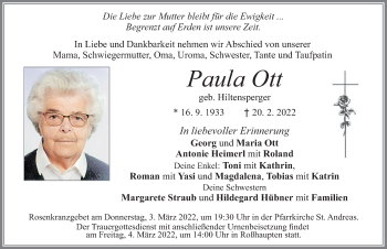 Traueranzeige von Paula Ott von Allgäuer Zeitung, Füssen