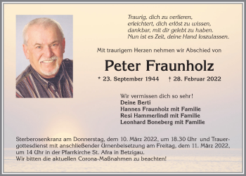 Traueranzeige von Peter Fraunholz von Allgäuer Zeitung,Kempten