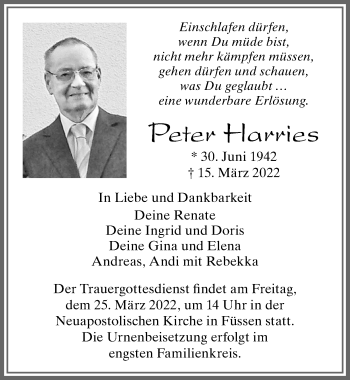 Traueranzeige von Peter Harries von Allgäuer Zeitung, Füssen