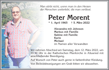 Traueranzeige von Peter Morent von Allgäuer Zeitung,Kempten
