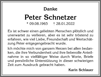 Traueranzeige von Peter Schnetzer von Allgäuer Zeitung,Kempten