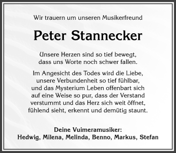 Traueranzeige von Peter Stannecker von Allgäuer Anzeigeblatt