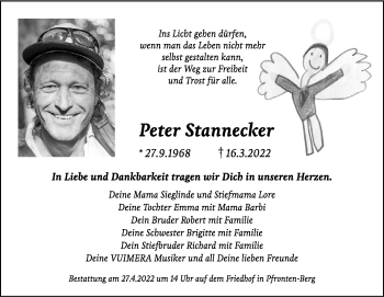 Traueranzeige von Peter Stannecker von Allgäuer Zeitung, Füssen