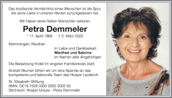 Traueranzeige von Petra Demmeler von Memminger Zeitung