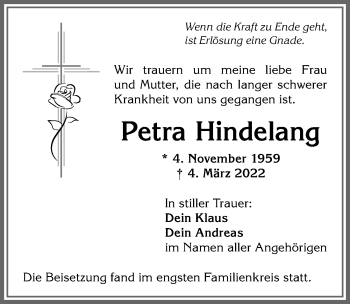 Traueranzeige von Petra Hindelang von Allgäuer Anzeigeblatt