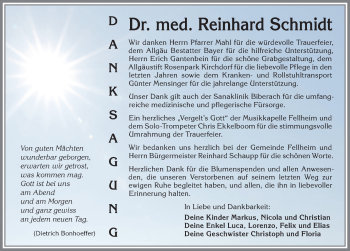 Traueranzeige von Reinhard Schmidt von Memminger Zeitung