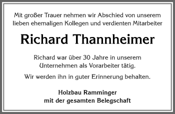 Traueranzeige von Richard Thannheimer von Allgäuer Anzeigeblatt