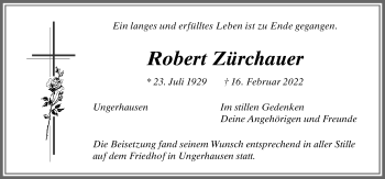 Traueranzeige von Robert Zürchauer von Memminger Zeitung