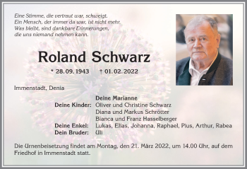 Traueranzeige von Roland Schwarz von Allgäuer Anzeigeblatt