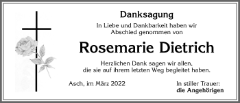 Traueranzeige von Rosemarie Dietrich von Allgäuer Zeitung, Kaufbeuren/Buchloe