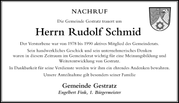 Traueranzeige von Rudolf Schmid von Der Westallgäuer