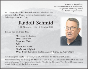 Traueranzeige von Rudolf Schmid von Der Westallgäuer