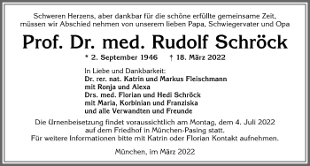 Traueranzeige von Rudolf Schröck von Der Westallgäuer