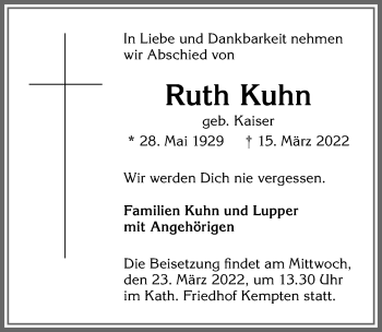 Traueranzeige von Ruth Kuhn von Allgäuer Zeitung,Kempten